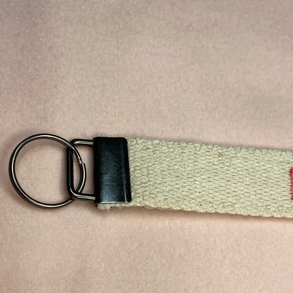 Handmade FAFO Embroidered Keychain Key Fob Wristlet Beige 7